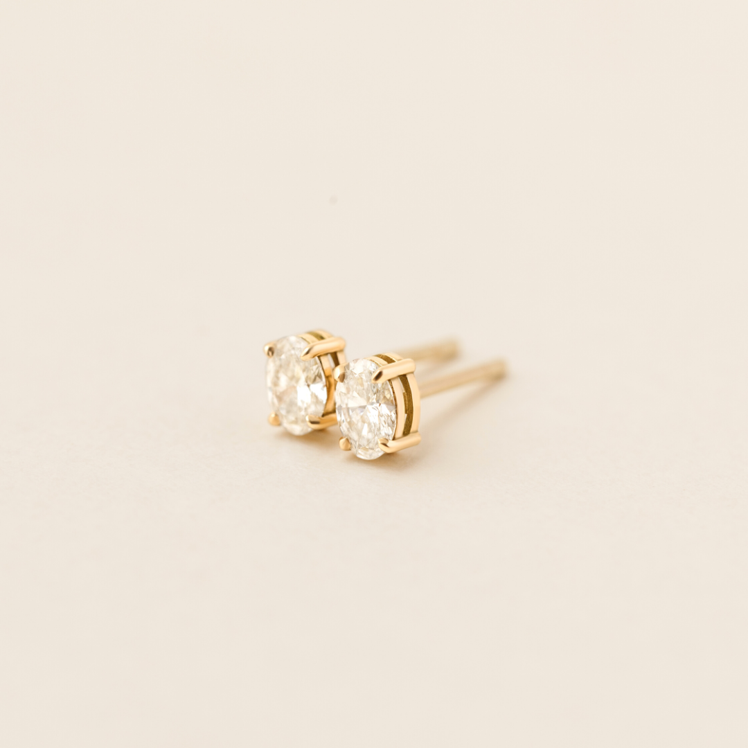 Cecille Oval Lab Grown Diamond Stud Earrings - 18 Yellow Gold