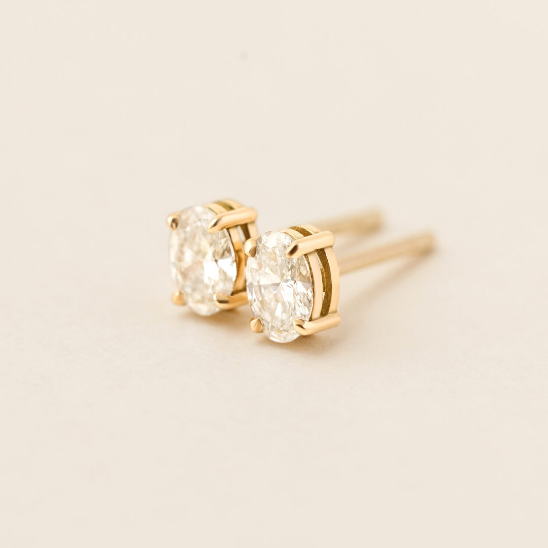 Cecille Oval Lab Grown Diamond Stud Earrings - 18 Yellow Gold