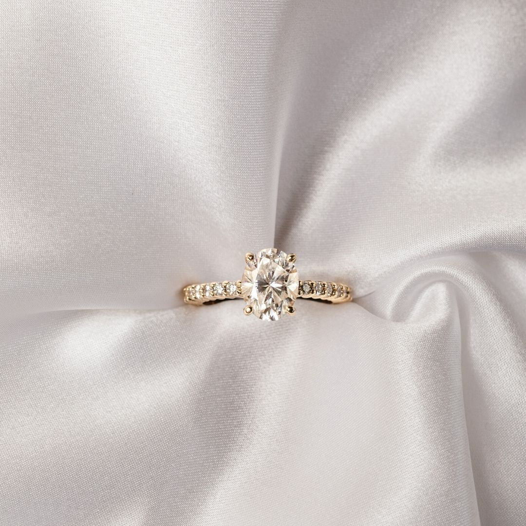 Celeste Oval Diamond Engagement Ring - 2.00 carat Lab Diamond with Diamond Band 18ct Yellow Gold