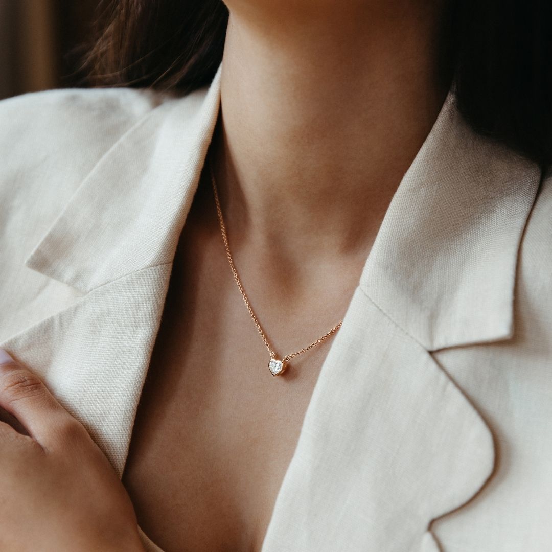 Dante Heart Pendant Necklace - .50 carat Lab Grown Diamond Pendant Necklace 14ct Yellow Gold