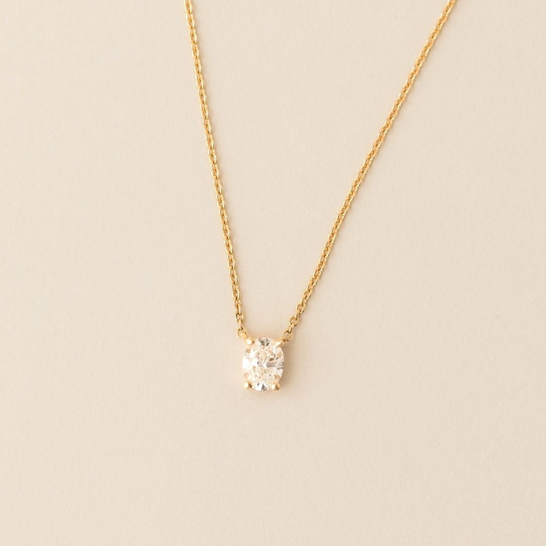 Lucille Oval Necklace - Lab Diamond Pendant Necklace 18ct Yellow Gold