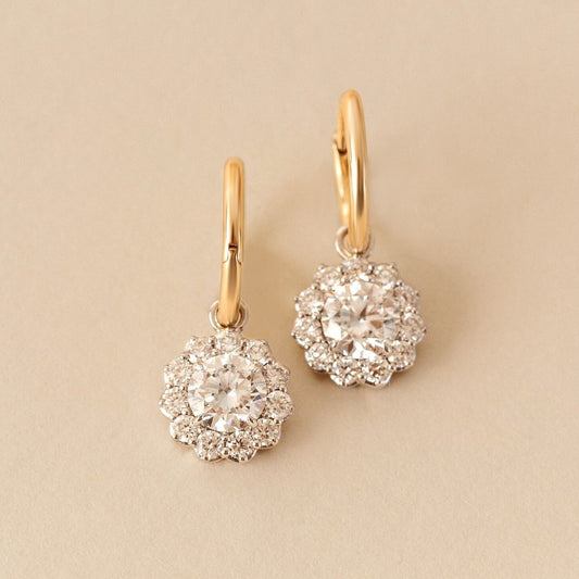Rosette Diamond Earrings - 14ct Yellow Gold Hoops